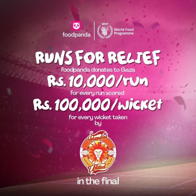 foodpanda pledges to donate to Gaza for every run and wicket scored by Islamabad United